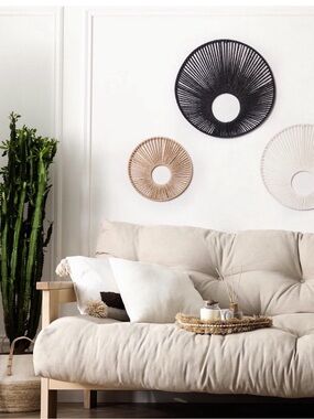 Woven Round Wall Accent Trio in Black, Tan, Cream